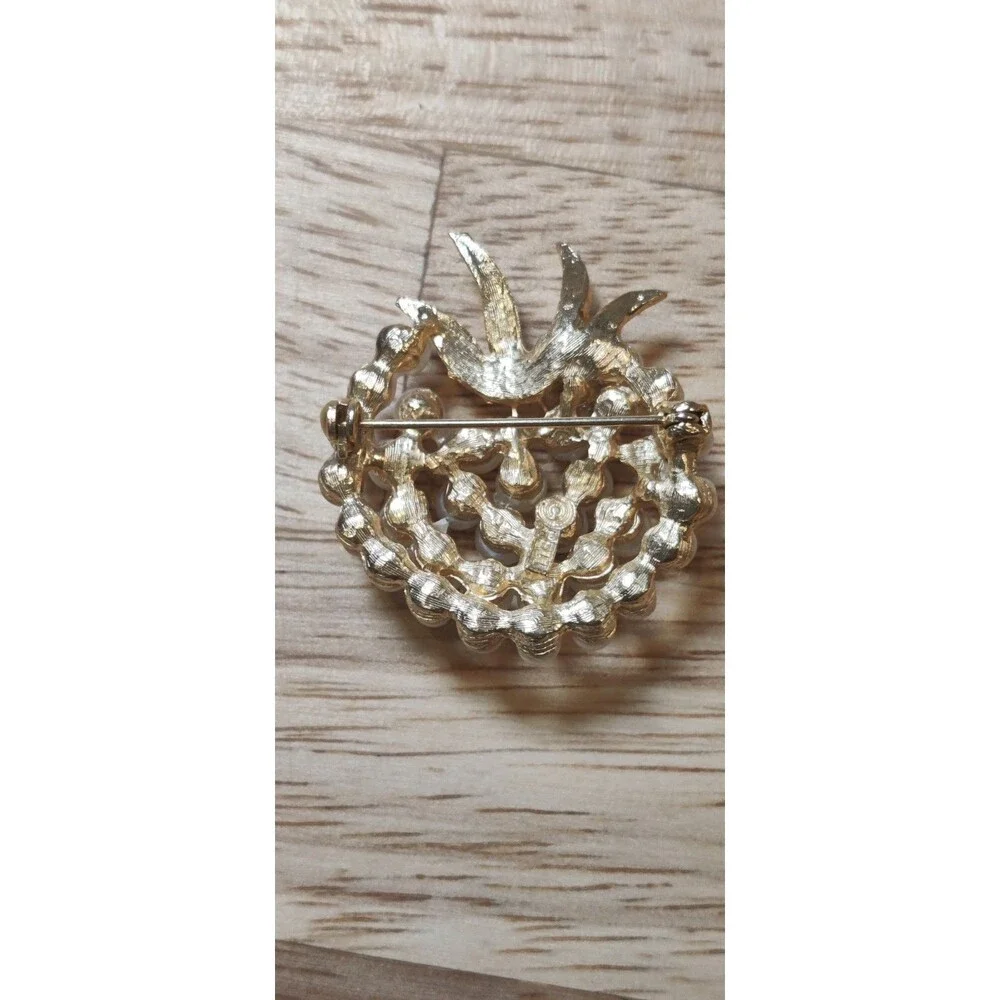 Vintage Signed Pell Faux Pearl & Rhinestone Bouquet Cluster Gold Tone Brooch